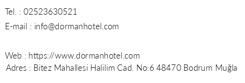 Dorman Suites Hotel telefon numaralar, faks, e-mail, posta adresi ve iletiim bilgileri